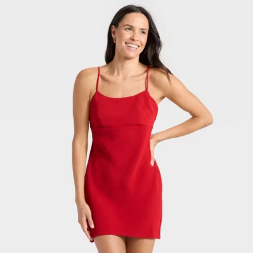 New Woman’s Crepe Slip Medium Red Mini Dress